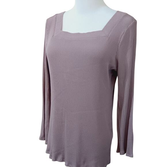 CHICO'S 0 Ribbed Purple Tunic Top Small 4 Square Neck Pullover Soft Comfort‎ - Picture 3 of 7